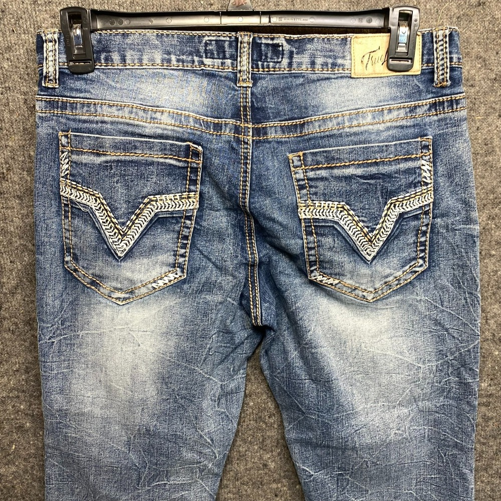 True Luck Mens 34X30 Blue Denim Straight Jeans Embroidered Pocket Casual Stretch
